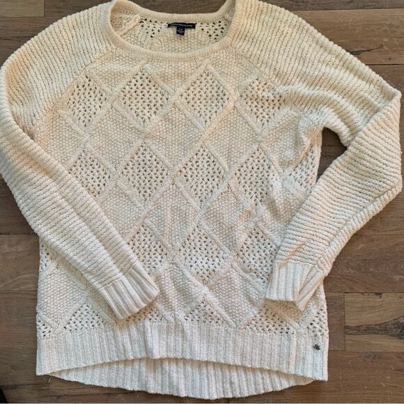 American Eagle Outfitters Crème Crew Neck Knitted Pullover Sweater Size Large - Picture 12 of 13